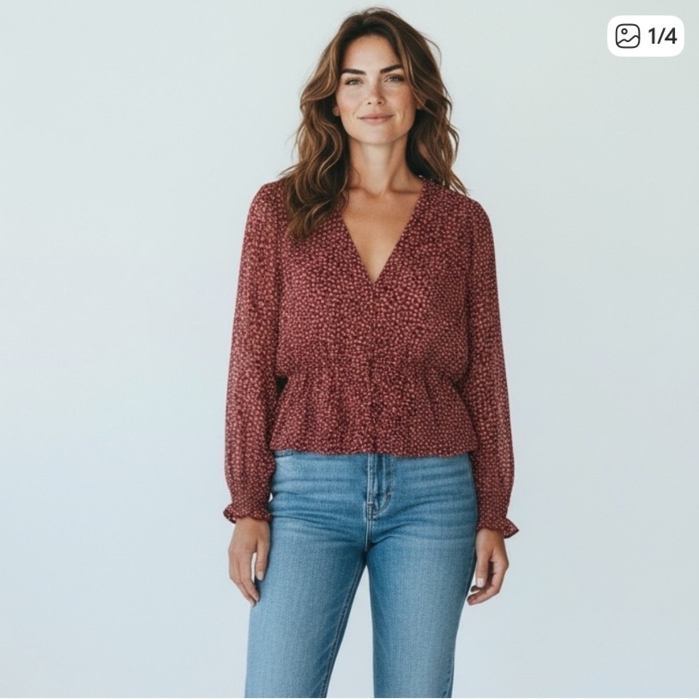 Madewell Burgundy V-Neck Blouse